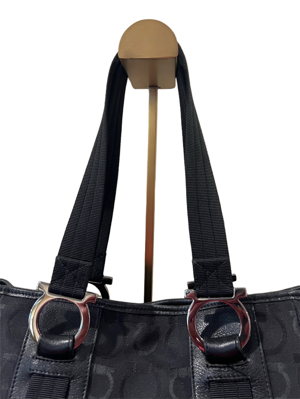 Salvatore Ferragamo Black Logo Jacquard Tote with Gancini Hardware - Picture 16 of 16
